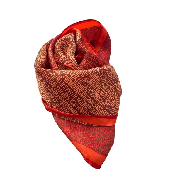 Vera Neumann Vintage Orange Geometric Rectangle Scarf Acetate Lightweight Wrap - Picture 1 of 6